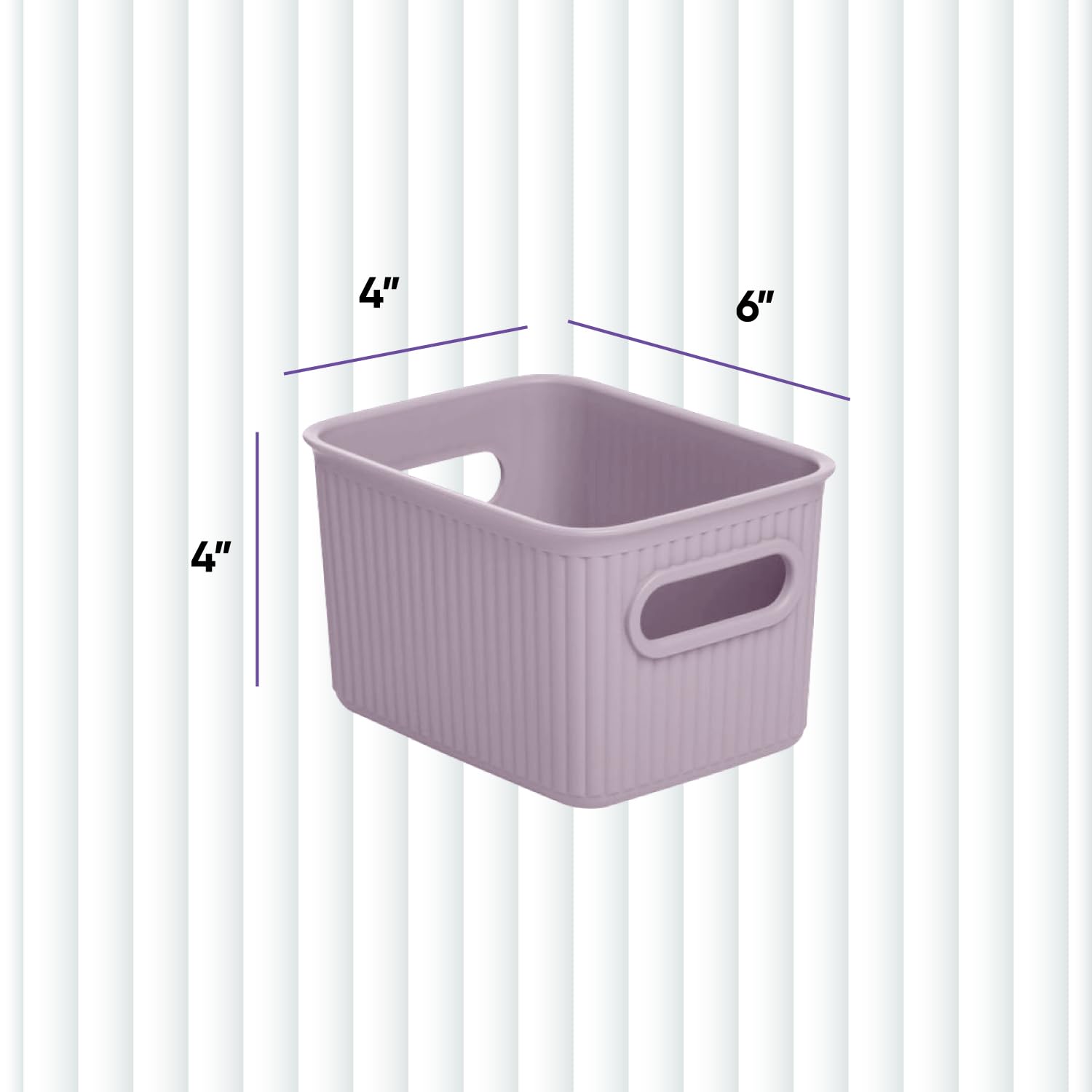 Superio Ribbed Collection - Decorative Plastic Open Home Storage Bins Organizer Baskets, Small Lilac Purple (4 Pack) Container B